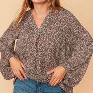Brown and Purple Floral Blouse